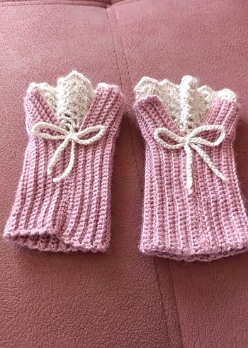 Pembe Örgü Bohem Kadın Eldivenleri - Görsel 2