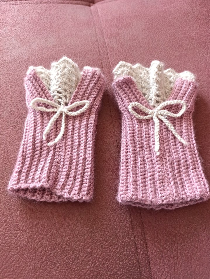 Pembe Örgü Bohem Kadın Eldivenleri - Görsel 2
