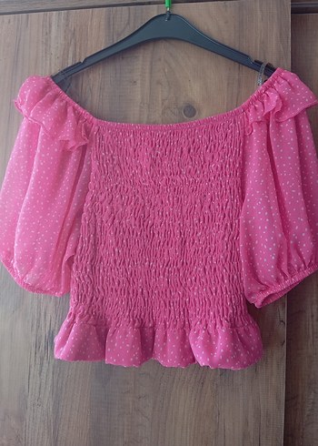 Pembe Straplez Fırfırlı Kadın Bluz