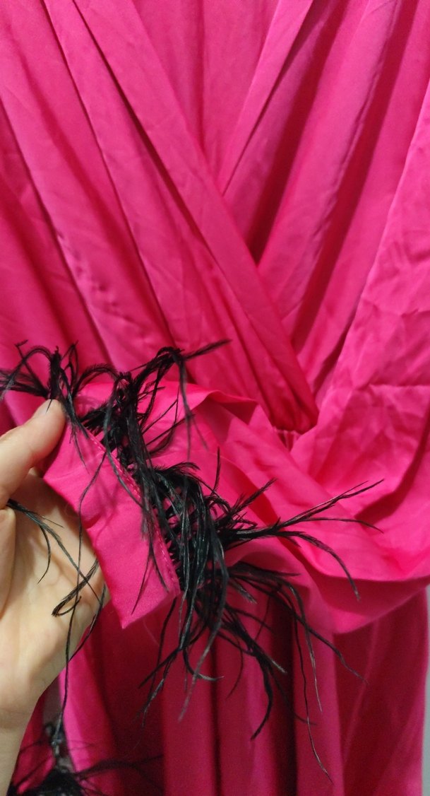 Uzun Kollu Pembe Drapeli Uzun Elbise - Görsel 2