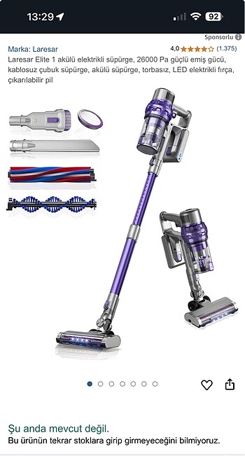 Laresar Led Işıklı Dikey Süpürge