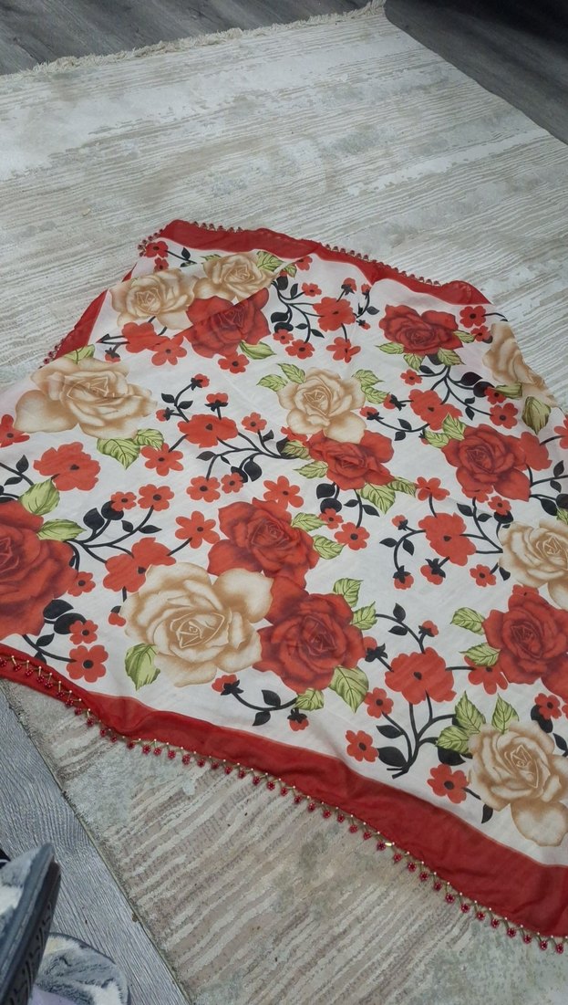 Boncuk İşlemeli Kırmızı Bohem Kadın Fuları - Görsel 2