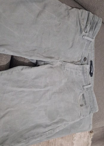 Gri Mini Düğmeli Denim erkek pantalon - Görsel 2