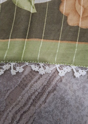 Kadın Bohem Fular, Fırfırlı, Bej ve Gri - Görsel 3