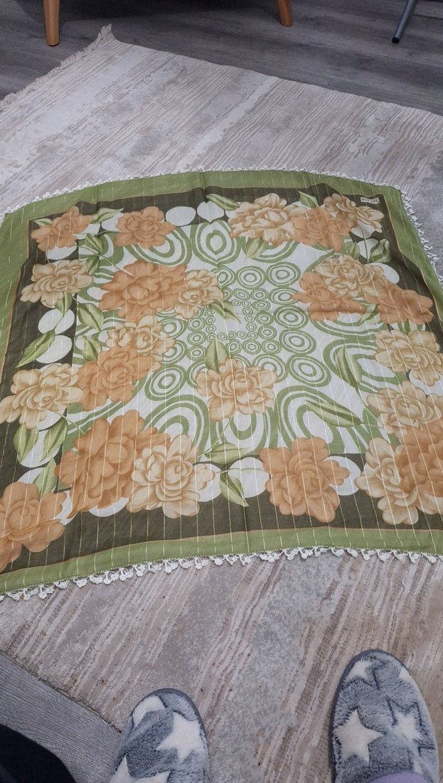 Kadın Bohem Fular, Fırfırlı, Bej ve Gri - Görsel 2