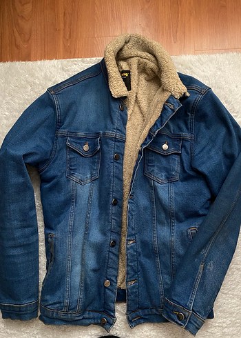 Kürk Detaylı Mavi Denim Ceket