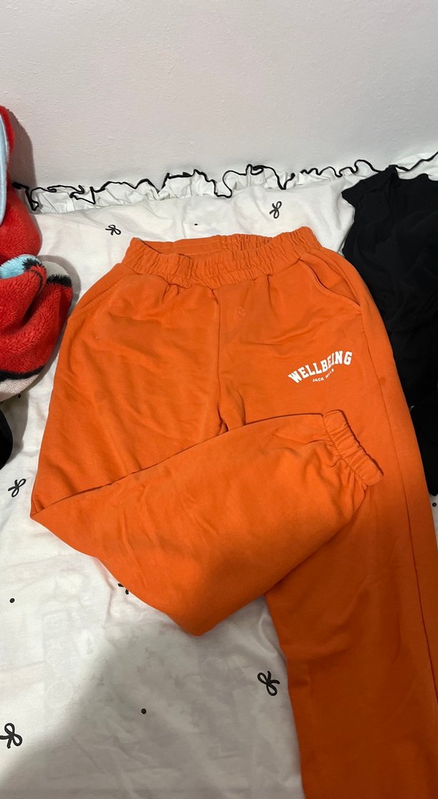 Turuncu Baskılı Fermuarlı Kadın Eşofman Altı - Görsel 3