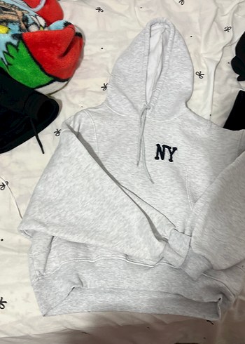 Gri Kapüşonlu NY Baskılı Kadın Sweatshirt - Görsel 2