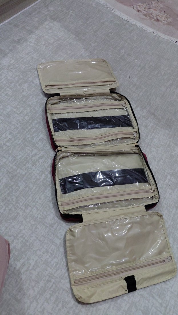 Bordo Fermuarlı Kadın kozmetik çantasi - Görsel 3