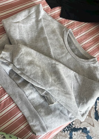 m Beden Gri Kadın Keten Sweatshirt Rahat Kesim