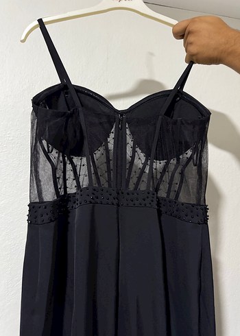 Siyah ince askı Gotik Uzun Abiye Elbise - Görsel 3