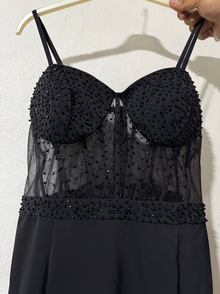 Siyah ince askı Gotik Uzun Abiye Elbise - Görsel 4