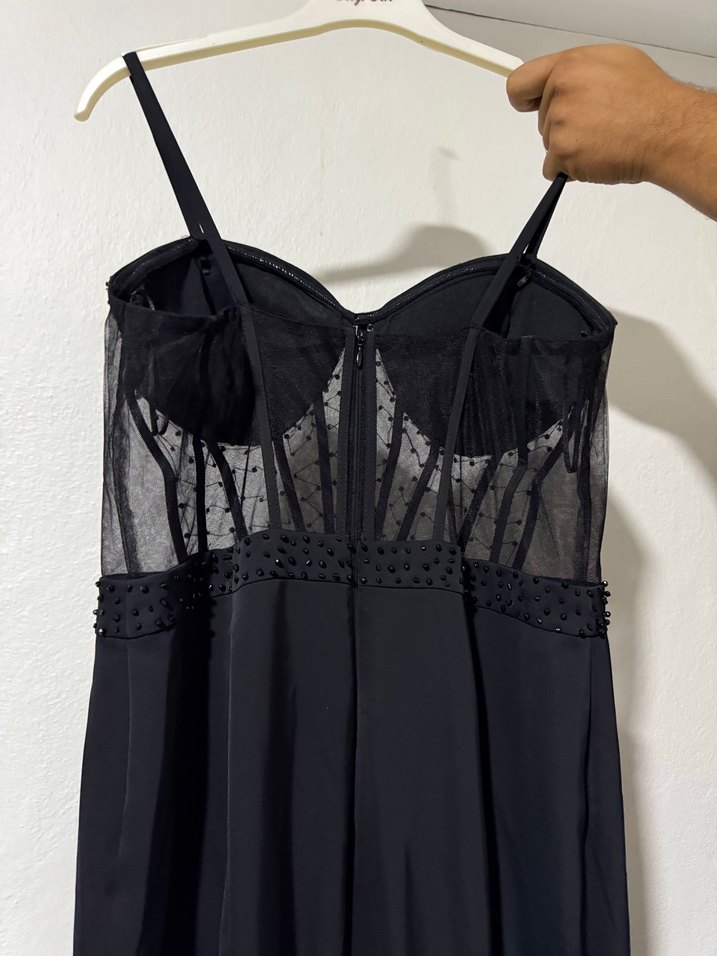 Siyah ince askı Gotik Uzun Abiye Elbise - Görsel 3