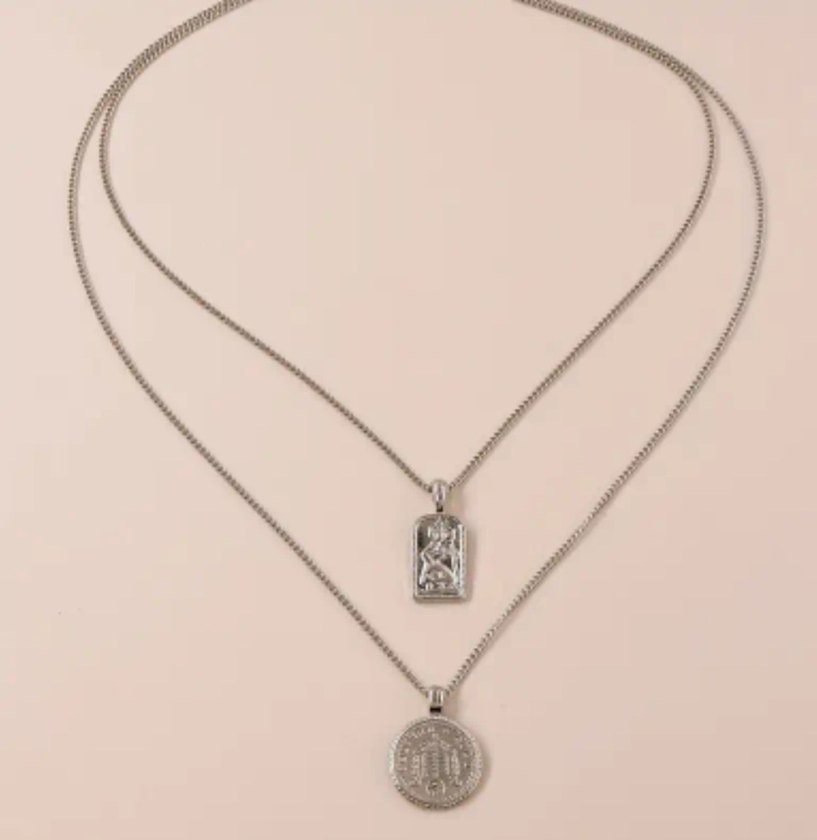 çok şık unisex çift katmanlı kolye - Görsel 2