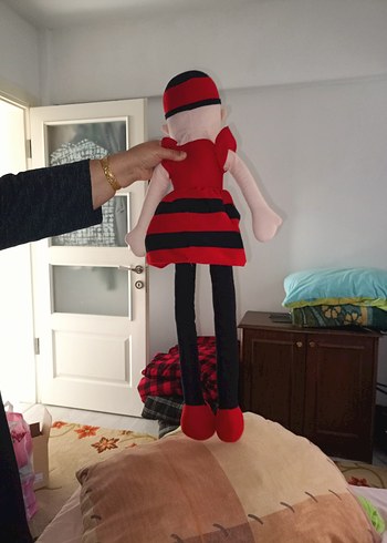 Kırmızı Siyah amigurumi 1 metrelik Bebek - Görsel 4