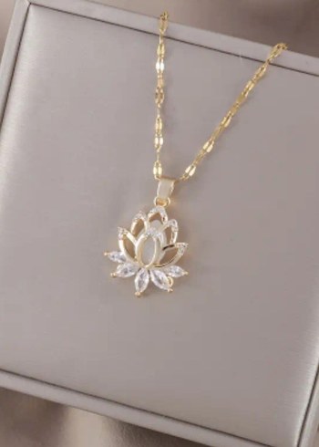 Altın Renkli Çiçek Desenli Midi Kolye - Görsel 2