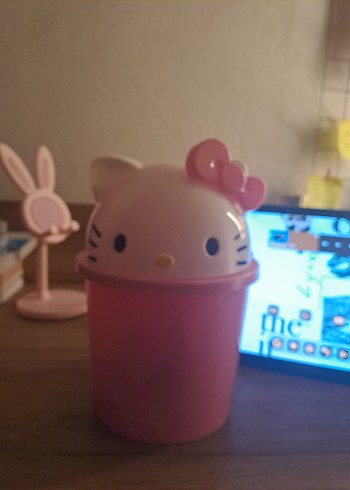 Pastel Pembe Hello Kitty Çöp kovası - Görsel 3