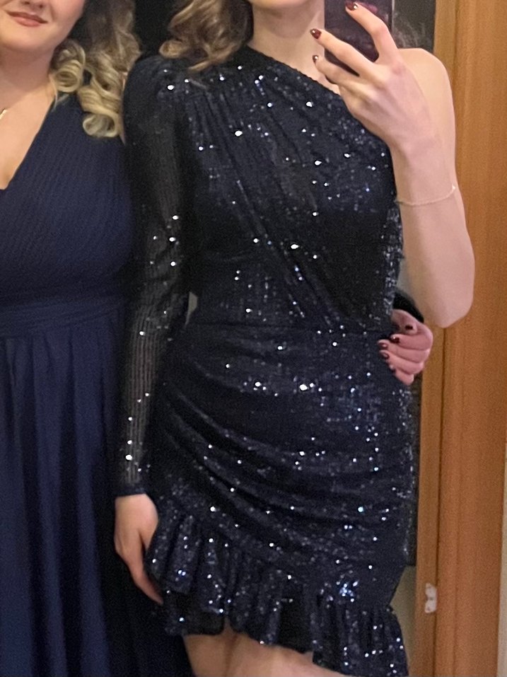 Lacivert Parlak Mini Elbise - Görsel 2