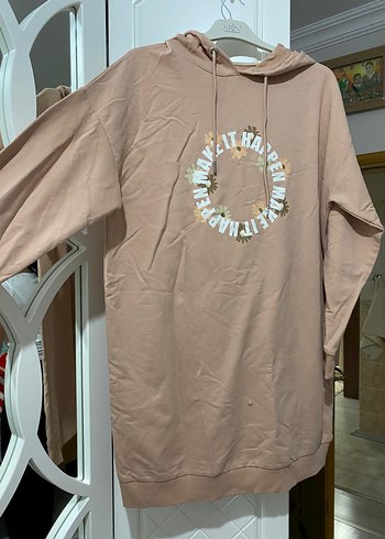 m Beden Pudra Kapüşonlu Uzun Kollu Sweatshirt
