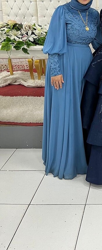 Armine Mavi abiye elbise