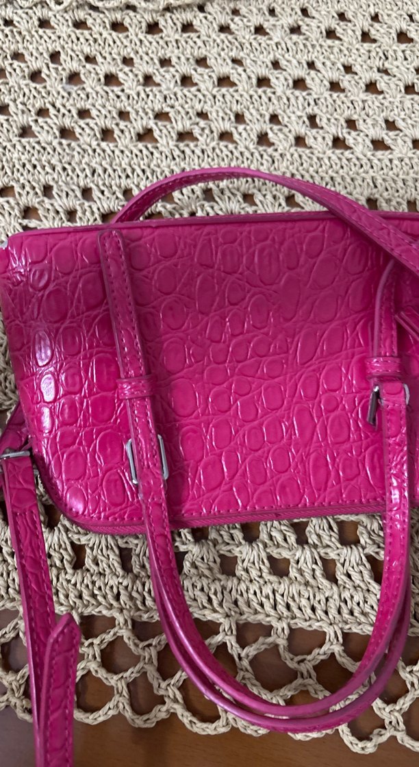 Pembe Yılan Derisi Desenli Deri Kadın Çanta - Görsel 2