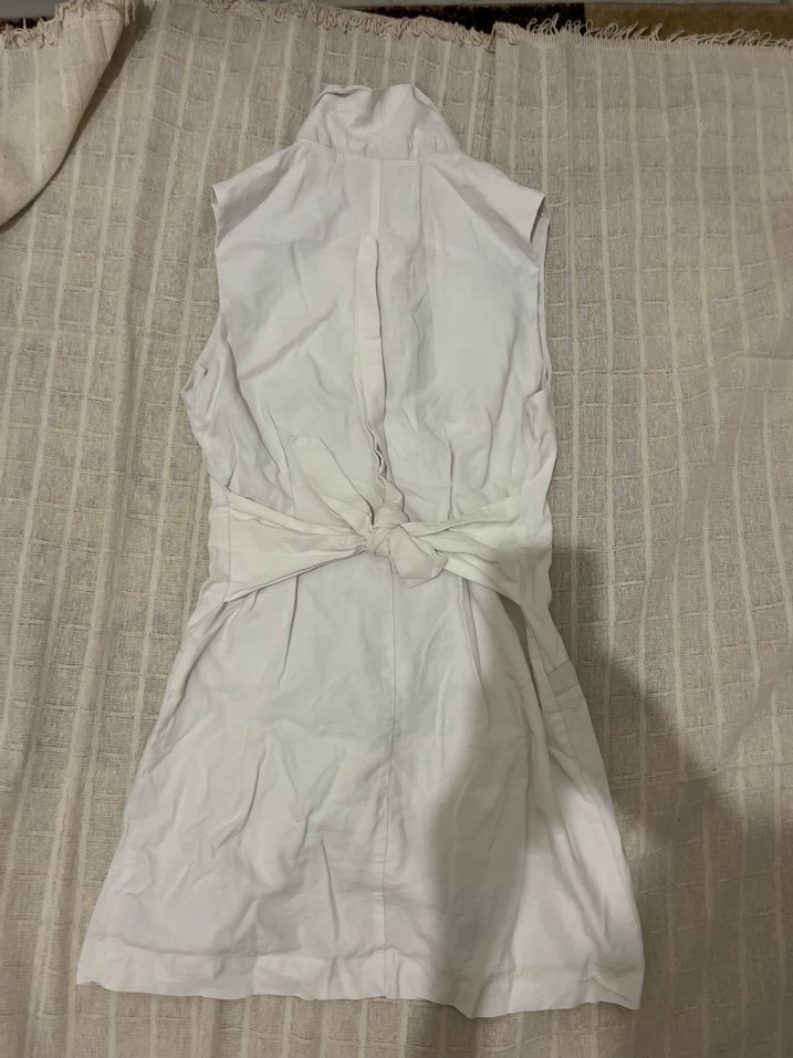 Düğmeli Beyaz Keten Midi Kadın yelek - Görsel 2