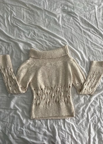 Stradivarius Bej Bohem Örgü Kadın Kazak - Görsel 2