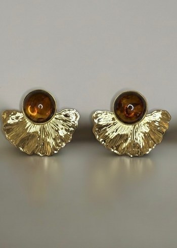 Vintage Düğmeli Yelpaze Gold Küpe - Görsel 2