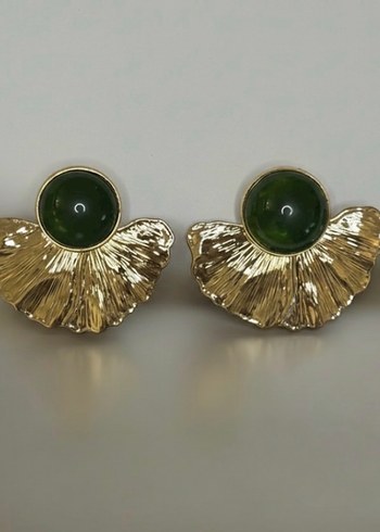 Vintage Düğmeli Yelpaze Gold Küpe - Görsel 5