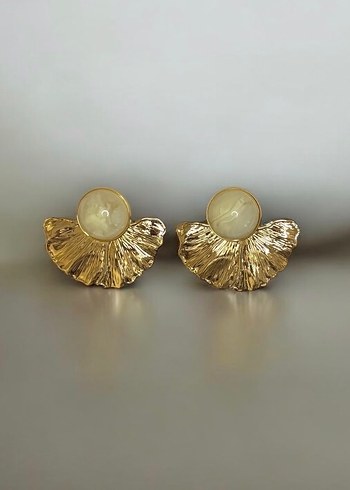 Vintage Düğmeli Yelpaze Gold Küpe - Görsel 4