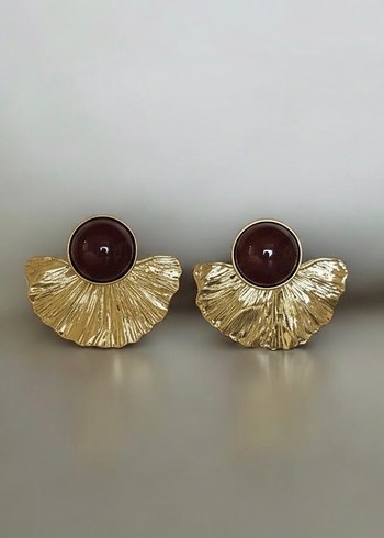 Vintage Düğmeli Yelpaze Gold Küpe - Görsel 3