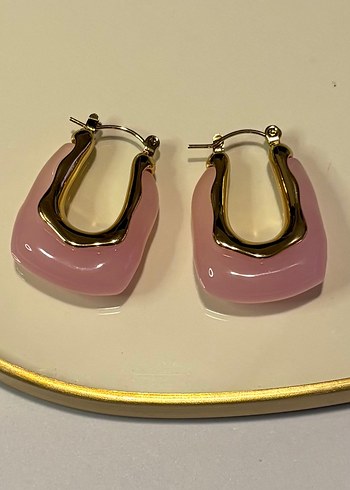 Turkuaz, Pembe ve Ekru Parlak Mini Kadın Küpeler - Görsel 2