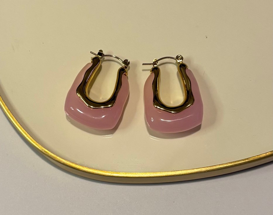 Turkuaz, Pembe ve Ekru Parlak Mini Kadın Küpeler - Görsel 2