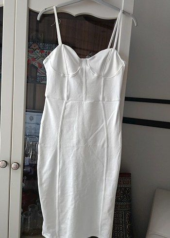 Beyaz İnce Askılı Midi Elbise - Görsel 2