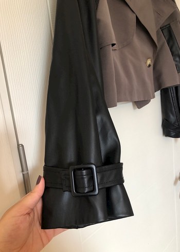 Haki Siyah Kemerli Deri Kadın Ceket - Görsel 3
