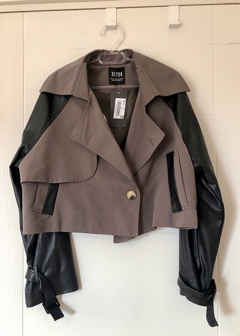 Haki Siyah Kemerli Deri Kadın Ceket - Görsel 2