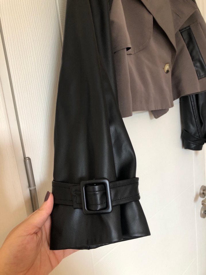 Haki Siyah Kemerli Deri Kadın Ceket - Görsel 3