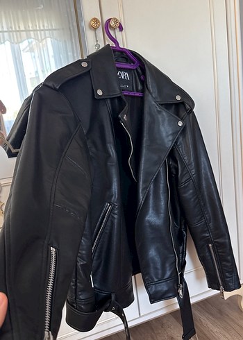 Siyah Deri Biker Ceket zara