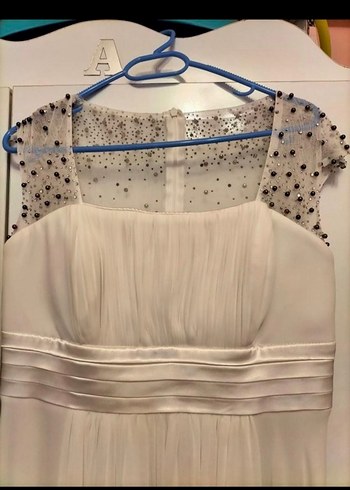 Bej Drapeli Uzun Abiye Elbise - Görsel 2