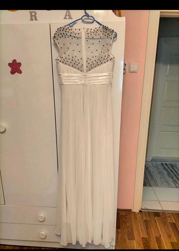 Bej Drapeli Uzun Abiye Elbise - Görsel 3