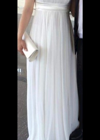 Bej Drapeli Uzun Abiye Elbise - Görsel 5