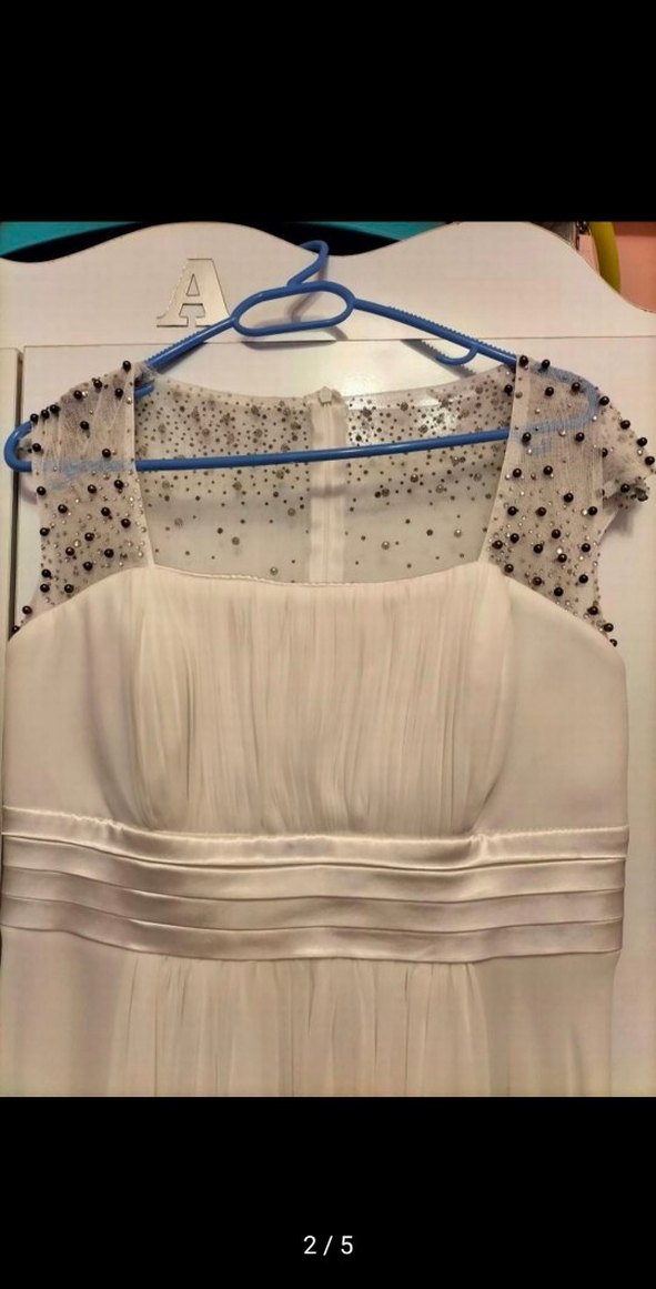 Bej Drapeli Uzun Abiye Elbise - Görsel 2