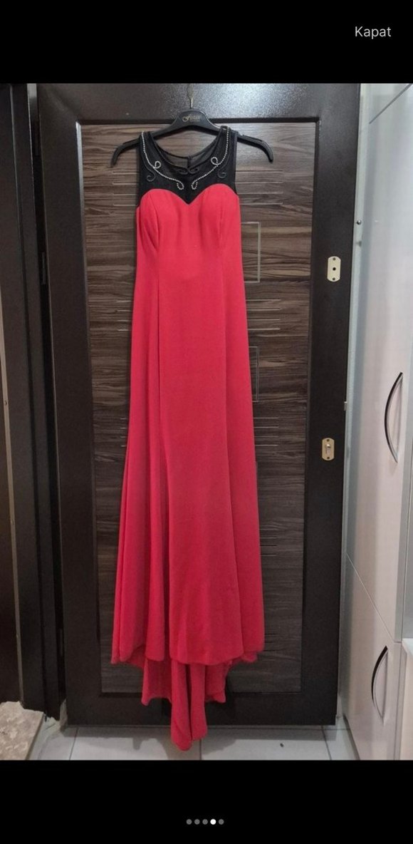 Klasik Kırmızı Uzun Abiye Elbise - Görsel 2