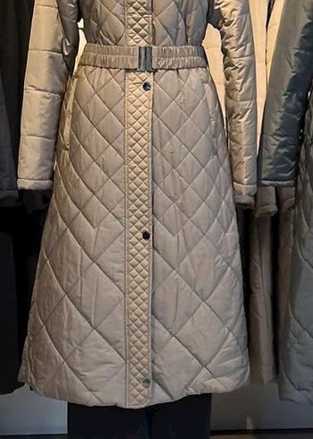 Bej Uzun Kemerli Kadın Kışlık Mont - Görsel 2