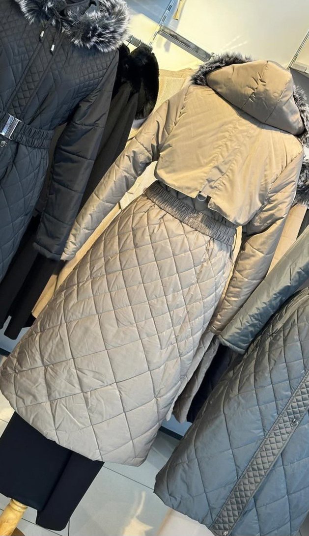 Bej Uzun Kemerli Kadın Kışlık Mont - Görsel 3