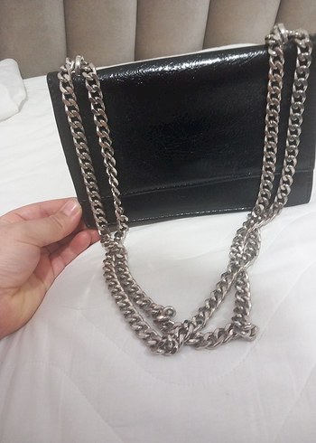 mango zincir Detaylı Siyah Deri Kadın Çanta - Görsel 3