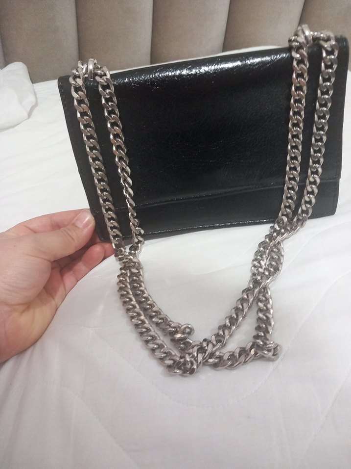 mango zincir Detaylı Siyah Deri Kadın Çanta - Görsel 3