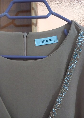 Bej Uzun Kollu Drapeli Kadın Abiye Elbise - Görsel 3