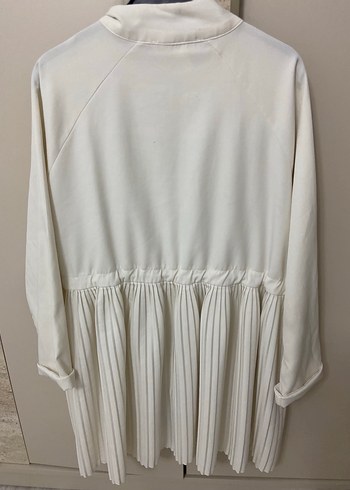 Beyaz Kadın Keten Pilili Bluz - Görsel 2