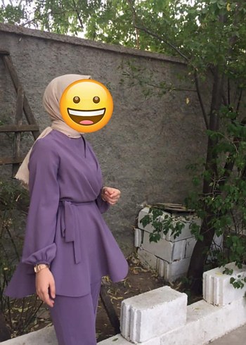 Mor Yüksek Yakalı Uzun Kollu Midi Tunik